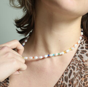 Freshwater Pearl And Rainbow Moonstone Bead Necklace, 3 of 3