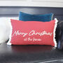 Personalised Red Merry Christmas Cushion With Pom Poms, thumbnail 1 of 2