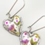 Silver Colour Heart Earrings With Pink Flowers, thumbnail 7 of 8