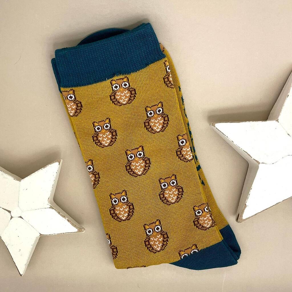 Men's Bamboo Owls Socks In Mustard By Nest