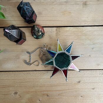 Moroccan Style Star Hanging Lantern Emerald Green, 6 of 8