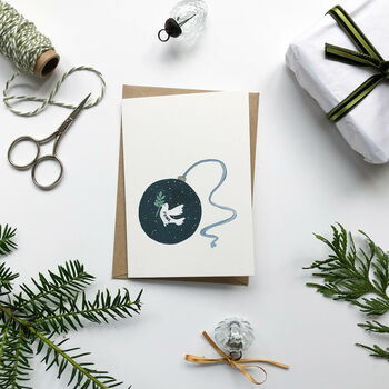 Hand Illustrated Peace Dove Bauble Christmas Card, 2 of 3