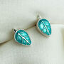 Sterling Silver Green Leaf Stud Earrings, thumbnail 2 of 6