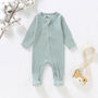 New Baby Gift Set Organic Sage Zip Sleepsuit, thumbnail 5 of 5