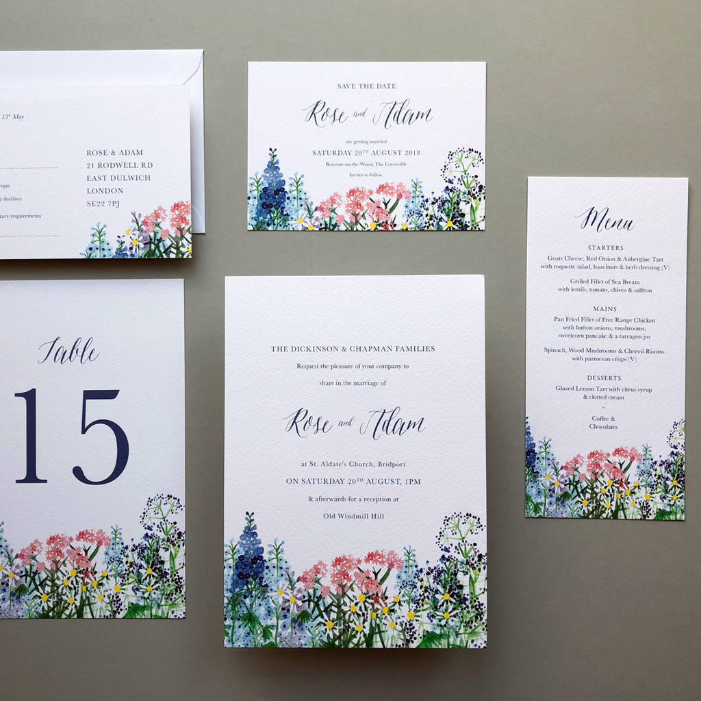 Calligraphy And Flowers Wedding Invite Sample By Hollyhock Lane