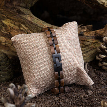 Men’s Wooden Bracelet Gift For Him, Walnut And Black Stainless Steel Bracelet For Boyfriend, Husband Or Dad, 5 of 5