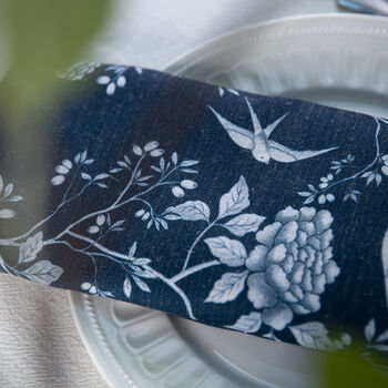 Luxury Linen Like Floral Napkins Cecylia Navy Blue, 3 of 6