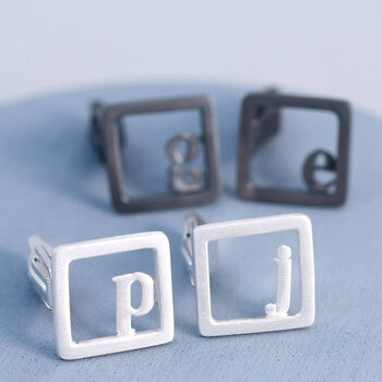 Personalised Initial Cufflinks. Oxidised Sterling Silver Black Monogram, 4 of 10