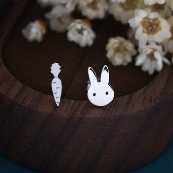 Mismatched Rabbit And Carrot Stud Earrings In Sterling Silver, 3 of 8