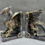Pair Of Steampunk Dragon Bookends – Silver And Gold Retro, thumbnail 8 of 12