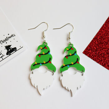 Christmas Tree Hat Gnome Gonk Earrings, 5 of 8