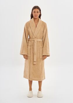 Taupe Unisex 100% Cotton Velour Bathrobe, 2 of 3