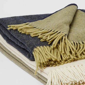 Navy And Sage Green Merino Throw, 3 of 3