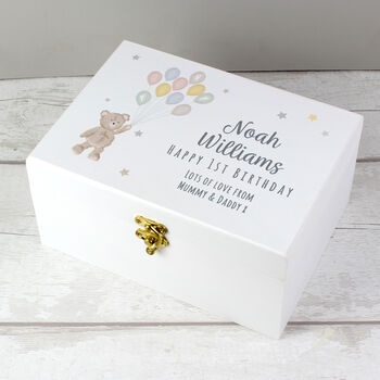 Personalised Teddy And Balloons Keepsake Box, 5 of 7