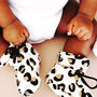 Beige Leopard Print Organic Cotton Drawstring Baby Boot, thumbnail 1 of 9