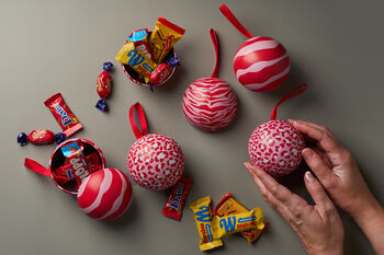 Trio Of Baubles In Swedish Design Filled With Swedish Chocolates, 2 of 12