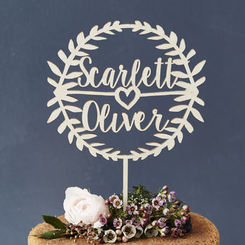 Personalised Laurel Couples Wooden Cake Topper, 2 of 5