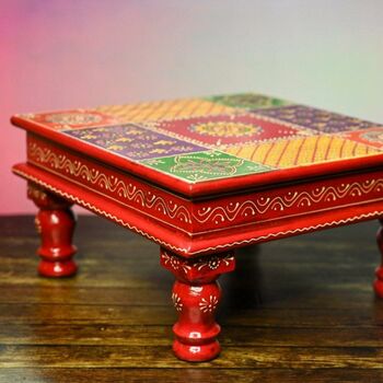 Hand Painted Indian Low Wooden Stool, 2 of 3