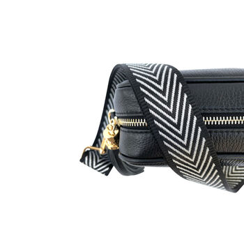 Black Leather Crossbody Bag And Silver Chevron Strap, 5 of 11
