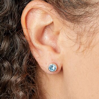 Sterling Silver March Birthstone Stud Earrings – 7mm, 2 of 6