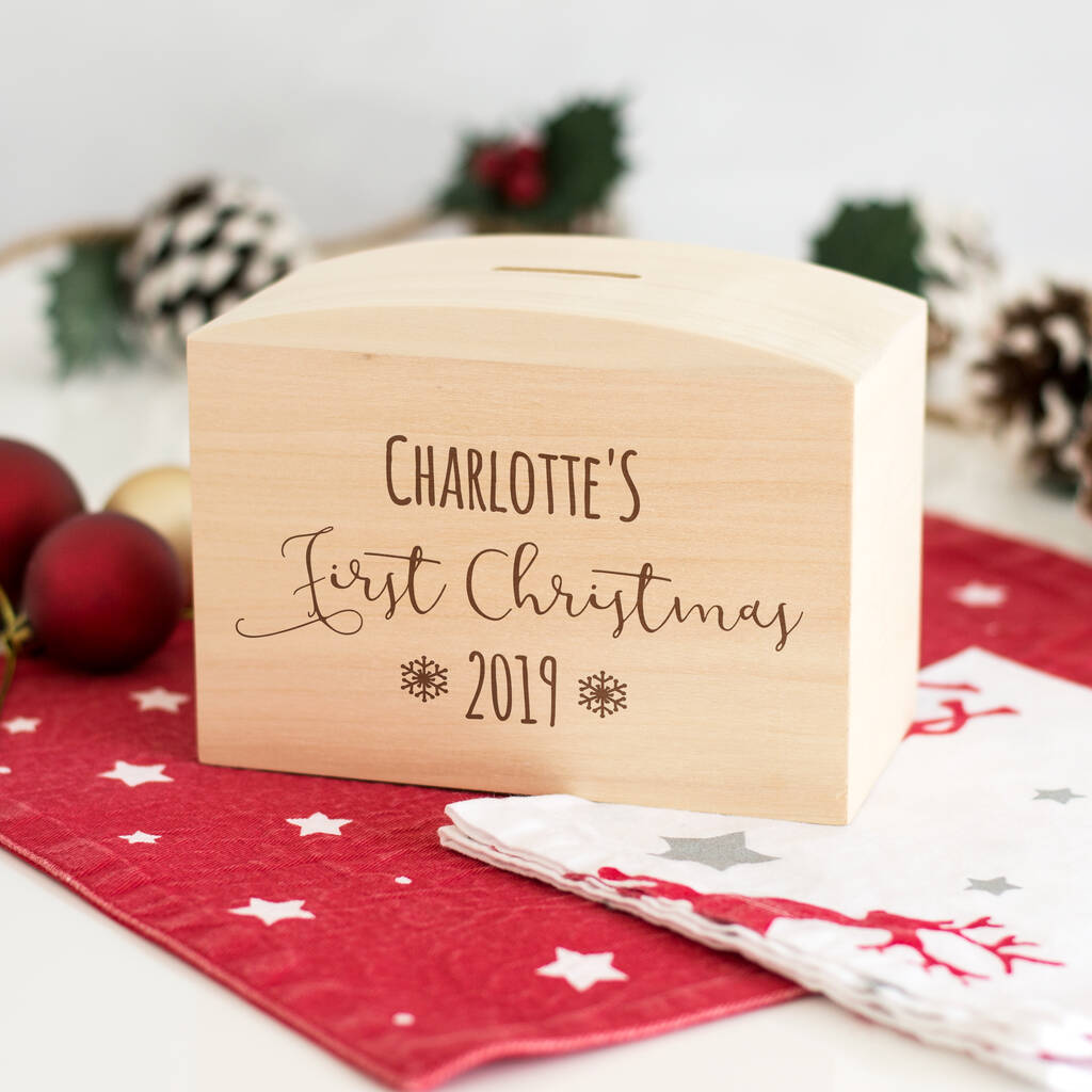 Personalised First Christmas Money Box By Mirrorin