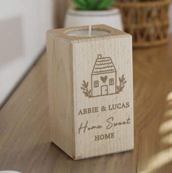 Personalised New Home Wooden Tealight Holder, 2 of 5