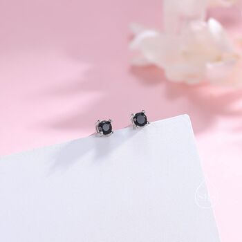 Brilliant Cut Black Cz Stud Earrings In Sterling Silver, 9 of 12