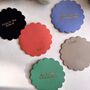 Scalloped Personalised Leather Coasters, thumbnail 3 of 3