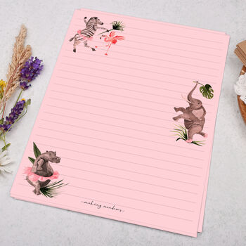 A5 Pink Letter Writing Paper With Jungle Animals, 3 of 4