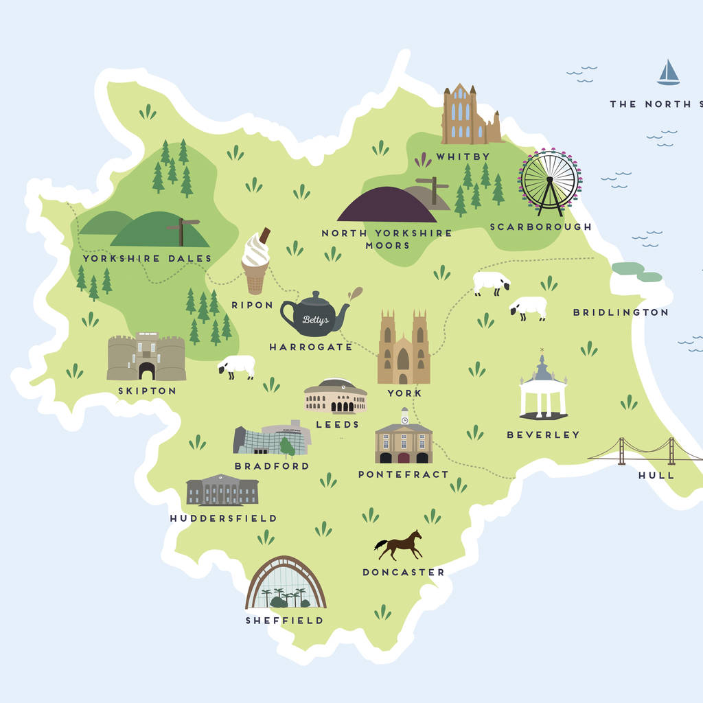 map of yorkshire print by pepper pot studios | notonthehighstreet.com