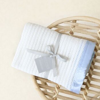 Luxury 100% Organic Baby Blanket White And Blue, 2 of 4
