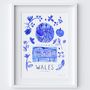 Wales Art Print Inspired By Blue Portuguese Tiles, thumbnail 2 of 2