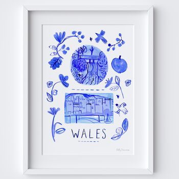 Wales Art Print Inspired By Blue Portuguese Tiles, 2 of 2