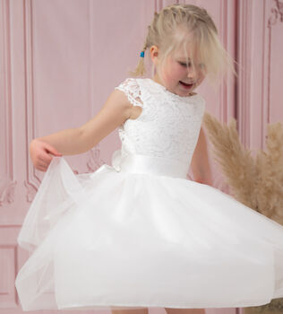 Soft Lace And Tulle Flower Girl Dress, 4 of 9