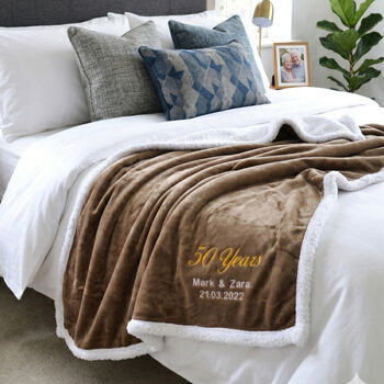 Personalised Golden Wedding Anniversary Neutral Blanket, 5 of 9