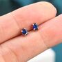 Sapphire Blue Oval Cz Stud Earrings Sterling Silver, thumbnail 6 of 12