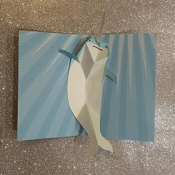 Handmade Pop Up Narwhal Christmas Card, 4 of 4