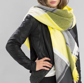 Mustard To Charcoal Checked Blanket Scarf, 2 of 4