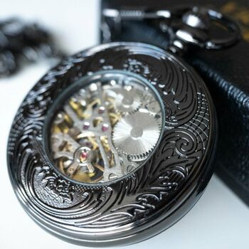 Steampunk Pocket Watch Gunmetal Black; The Armstrong, 6 of 9