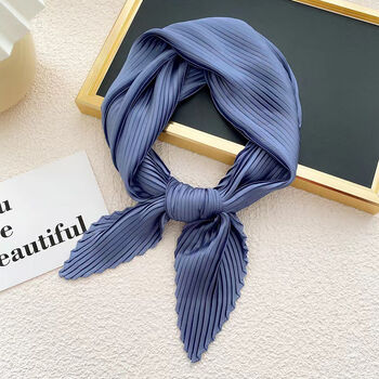 Solid Blue Silk Scarf Pleated Style, 3 of 5