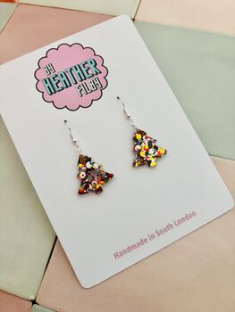 Gold, Silver And Red Christmas Tree Glitter Resin Earrings / Traditional Holiday Jewellery / Christmas Gift / Secret Santa Gift, 8 of 10