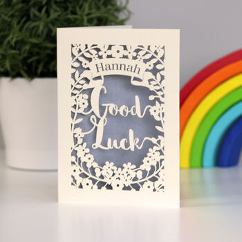 Personalised Papercut Floral Good Luck Card, 9 of 10