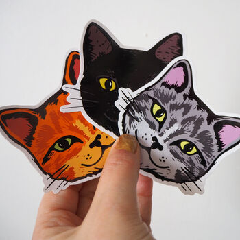 Three Cute Cat Face Vinyl Stickers, 2 of 7