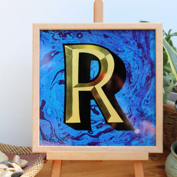 Reverse Glass Gold Marbled Letter 'R' In 23ct Gold, 2 of 3