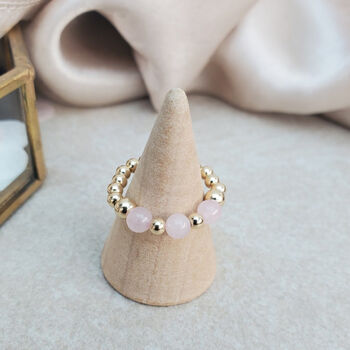 Sterling Silver Rose Quartz Stacking Stretch Bead Ring, 3 of 9