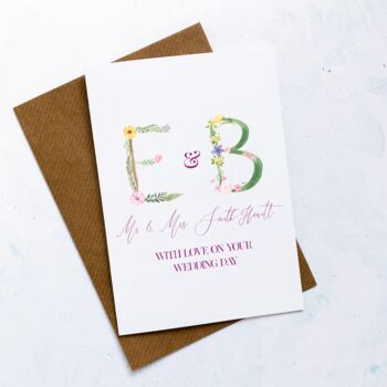 Personalised Floral Initials Wedding Day Card, 2 of 3