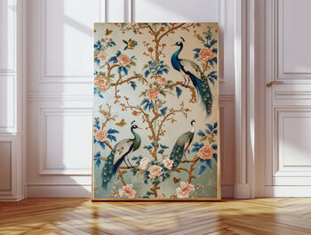 Set Of Two Chinoiserie Golden Floral Bird Art Prints, 3 of 4