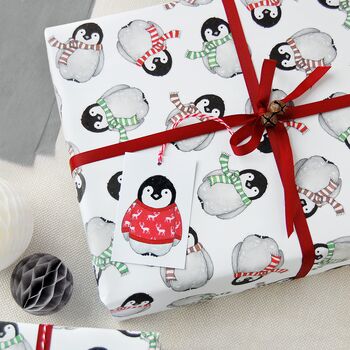 Recycled Baby Penguin Wrapping Paper Stickers, 2 of 2