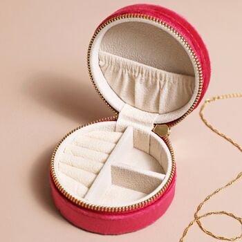 Quilted Velvet Mini Round Travel Jewellery Case In Pink, 4 of 4