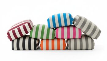 Hand Painted Linen Floor Cushion Cube In Stripe Print, 2 of 12